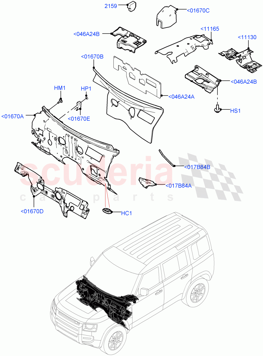 Insulators - Front(Passenger Compartment) of Land Rover Land Rover Defender (2020+) [2.0 Turbo Petrol AJ200P]