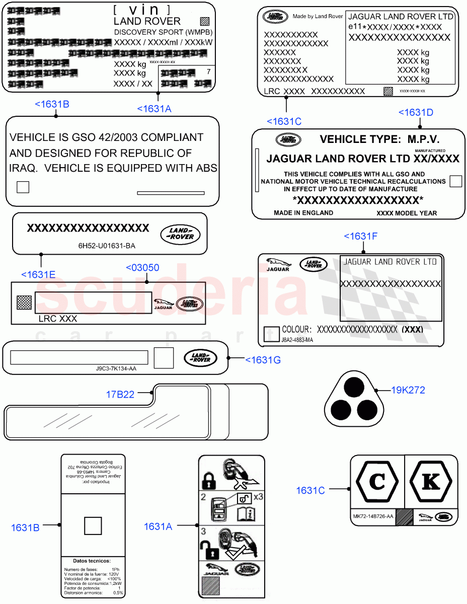 Labels(Information)(Halewood (UK),Halewood Plant) of Land Rover Land Rover Discovery Sport (2015+) [2.0 Turbo Petrol AJ200P]