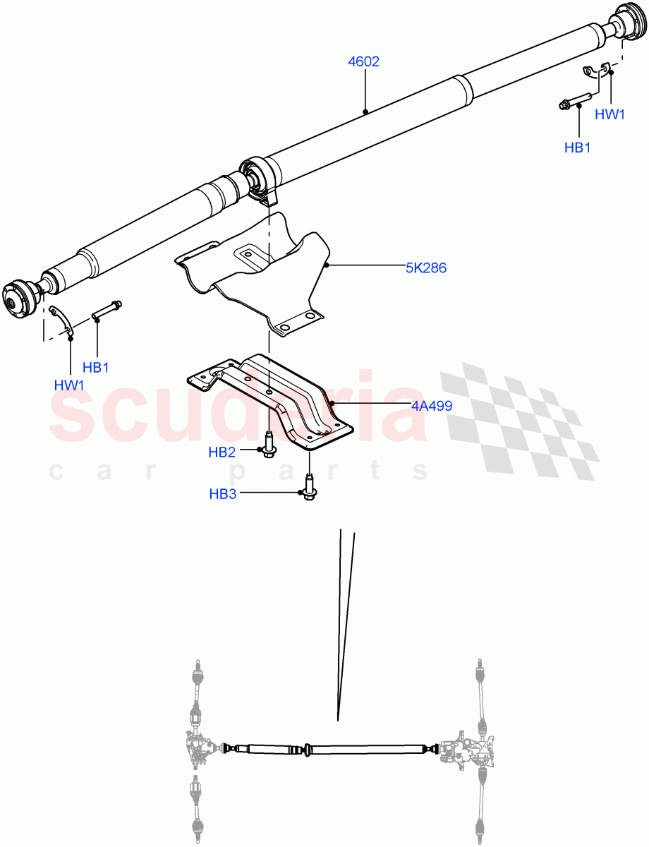 Drive Shaft - Rear Axle Drive(Propshaft)(9 Speed Auto AWD,Halewood (UK),Efficient Driveline,6 Speed Auto AWF21 AWD,6 Speed Manual Trans M66 - AWD)((V)FROMEH000001,(V)TOFH999999) of Land Rover Land Rover Range Rover Evoque (2012-2018) [2.2 Single Turbo Diesel]