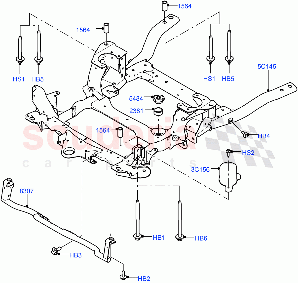 Front Cross Member & Stabilizer Bar(Crossmember, Solihull Plant Build)((V)FROMHA000001) of Land Rover Land Rover Discovery 5 (2017+) [3.0 DOHC GDI SC V6 Petrol]
