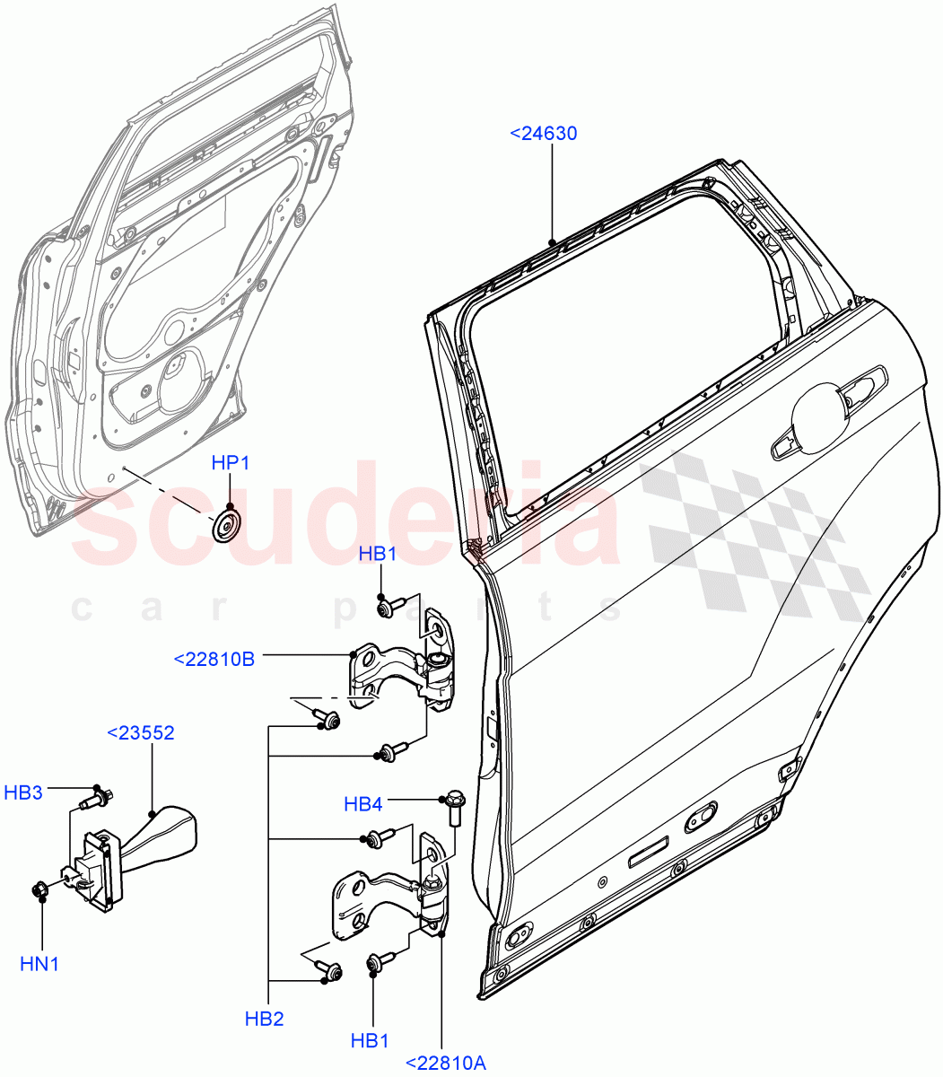 Rear Doors, Hinges & Weatherstrips(Door And Fixings)(Changsu (China))((V)FROMEG000001) of Land Rover Land Rover Range Rover Evoque (2012-2018) [2.2 Single Turbo Diesel]