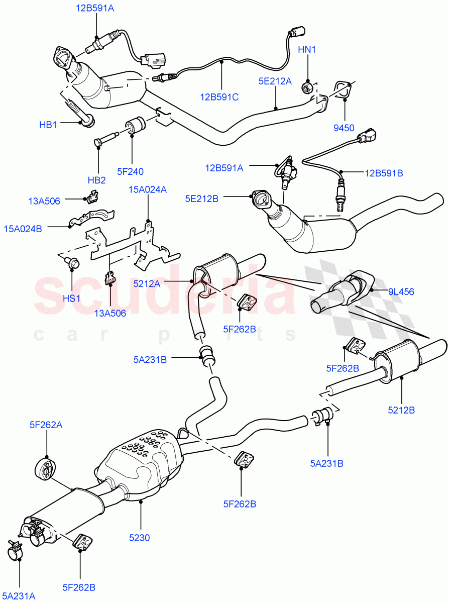 Exhaust System(5.0L OHC SGDI SC V8 Petrol - AJ133)((V)FROMAA000001) of Land Rover Land Rover Range Rover Sport (2010-2013) [5.0 OHC SGDI SC V8 Petrol]