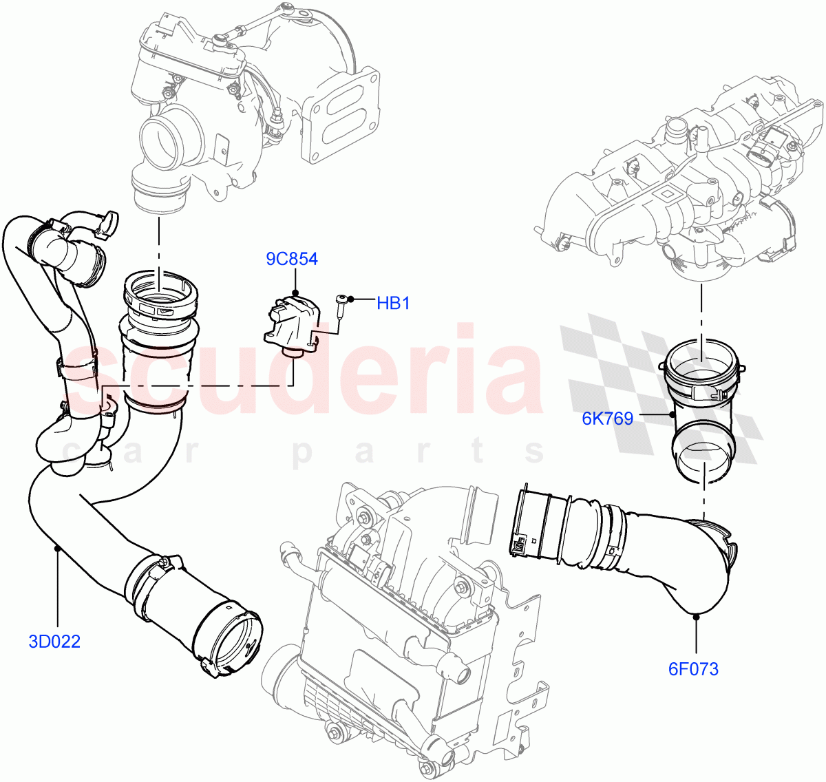Intercooler/Air Ducts And Hoses(Air Ducts And Hoses)(2.0L I4 Mid DOHC AJ200 Petrol,2.0L I4 High DOHC AJ200 Petrol)((V)FROMLA000001) of Land Rover Land Rover Range Rover Velar (2017+) [2.0 Turbo Petrol AJ200P]