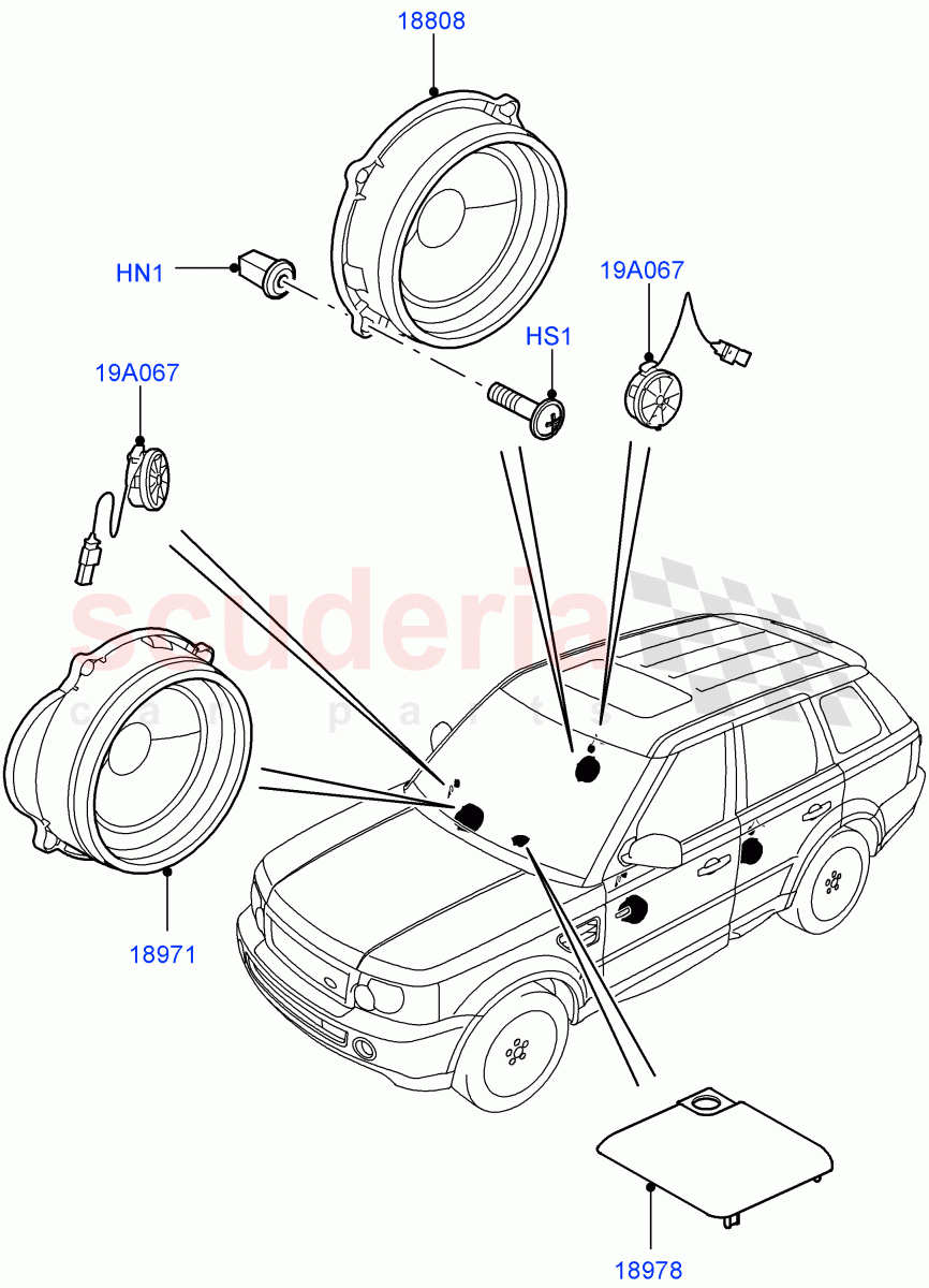 Speakers(Standard Audio (Base))((V)FROMAA000001) of Land Rover Land Rover Range Rover Sport (2010-2013) [5.0 OHC SGDI SC V8 Petrol]