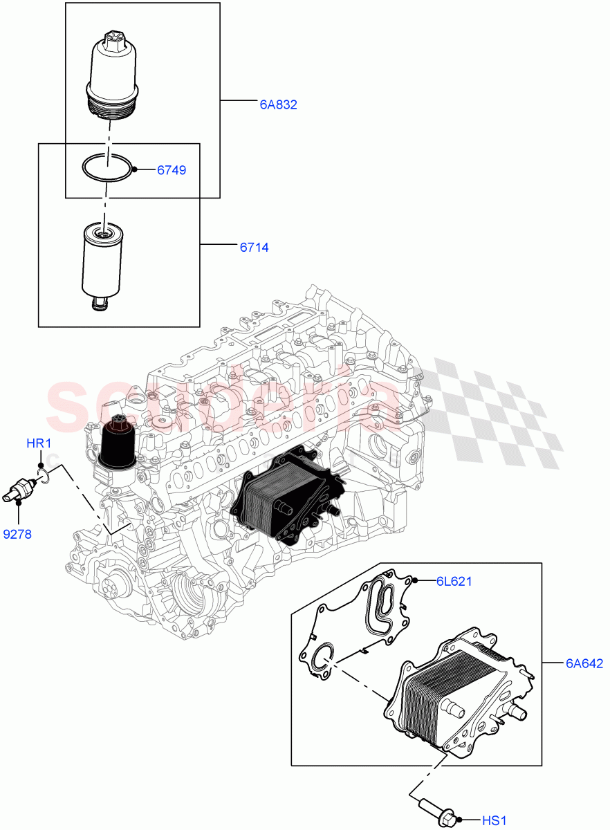 Oil Cooler And Filter(3.0L AJ20D6 Diesel High)((V)FROMLA000001) of Land Rover Land Rover Range Rover Sport (2014+) [3.0 I6 Turbo Diesel AJ20D6]