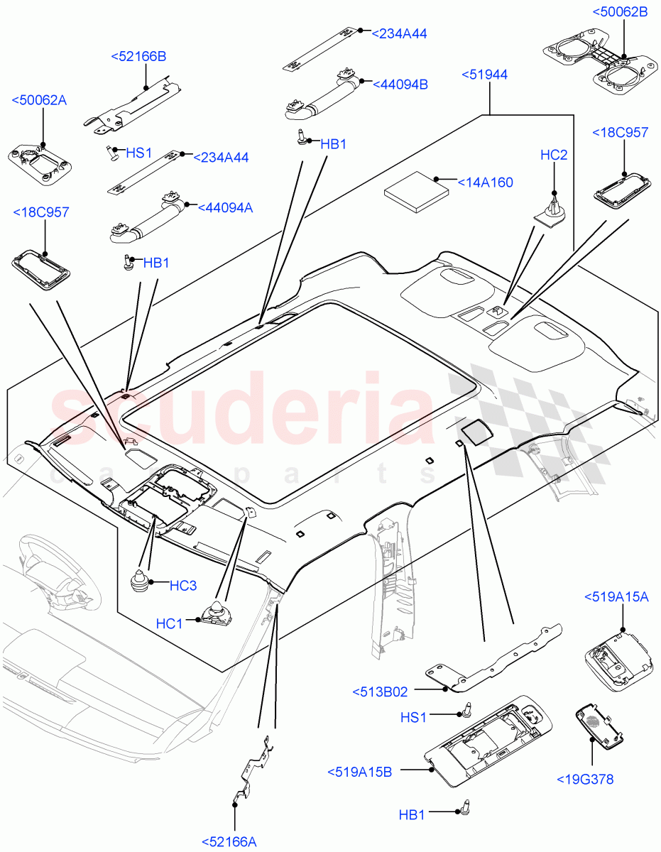 Headlining And Sun Visors(With Roof Conversion-Panorama Power,Interior Trim - Alston,With Roof Conversion-Panorama Roof) of Land Rover Land Rover Range Rover Sport (2014+) [4.4 DOHC Diesel V8 DITC]