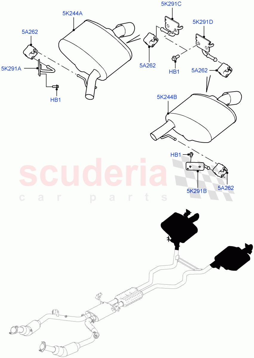 Exhaust System(Rear Section)(3.0L DOHC GDI SC V6 PETROL)((V)FROMEA309010,(V)TOHA999999) of Land Rover Land Rover Range Rover Sport (2014+) [3.0 DOHC GDI SC V6 Petrol]