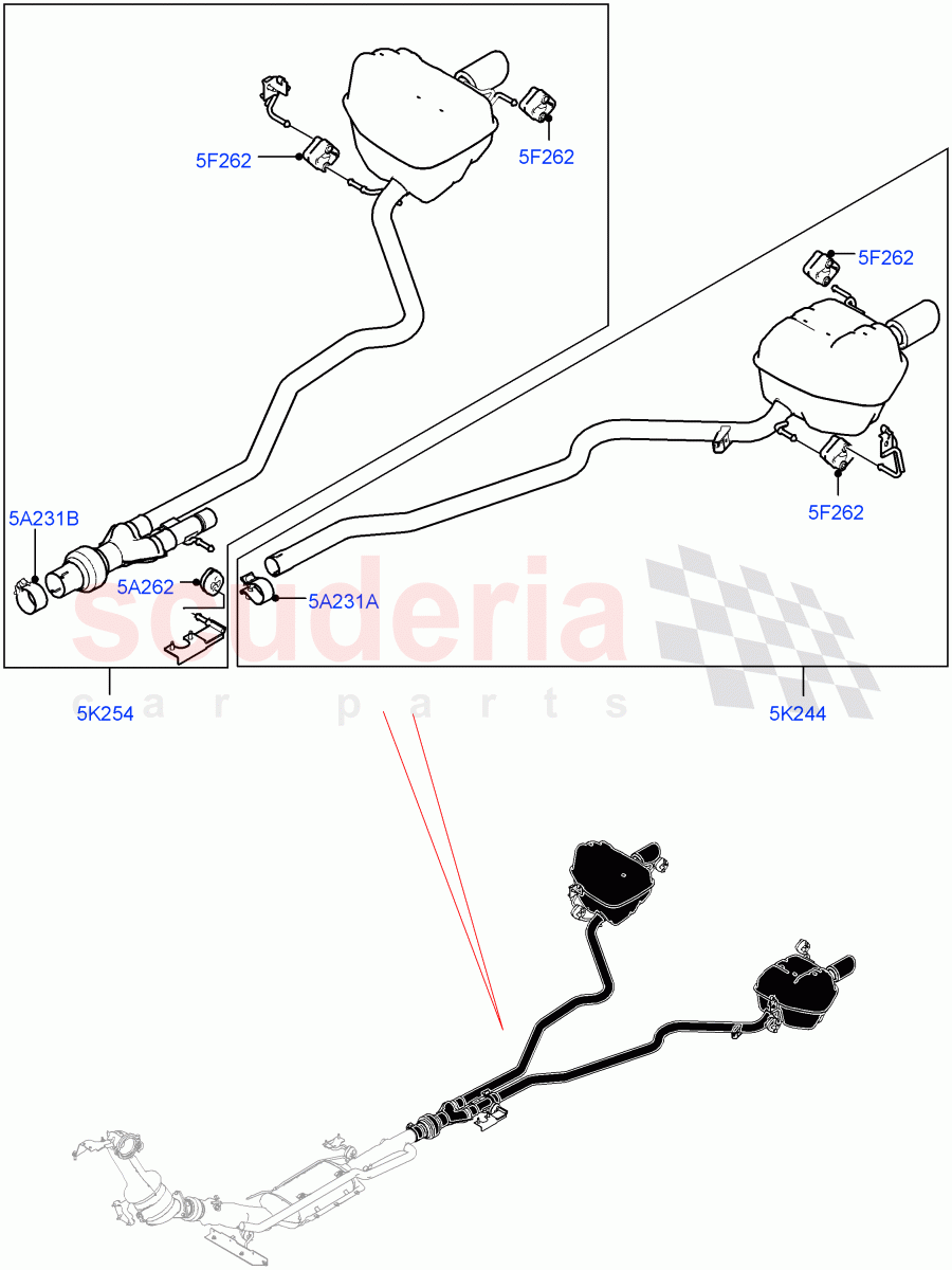 Rear Exhaust System(2.0L I4 DSL MID DOHC AJ200,Itatiaia (Brazil),With 7 Seat Configuration,Spare Wheel - Reduced Section Steel,Dual Exhaust - Dynamic)((V)FROMGT000001) of Land Rover Land Rover Discovery Sport (2015+) [2.0 Turbo Diesel]