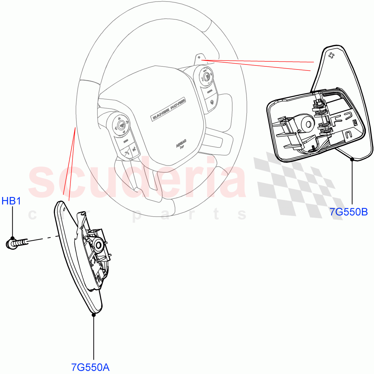 Gear Change-Automatic Transmission(Steering Wheel)(8 Speed Auto Trans ZF 8HP76,Paddle Shift,Paddle Shift - Noble,Paddle shift - Aluminium)((V)FROMKA000001) of Land Rover Land Rover Range Rover Sport (2014+) [3.0 I6 Turbo Diesel AJ20D6]