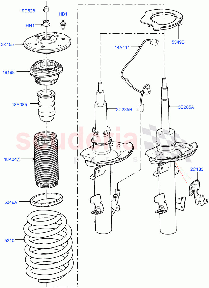 Front Suspension Struts And Springs(Halewood (UK))((V)FROMLH000001) of Land Rover Land Rover Discovery Sport (2015+) [2.0 Turbo Petrol GTDI]