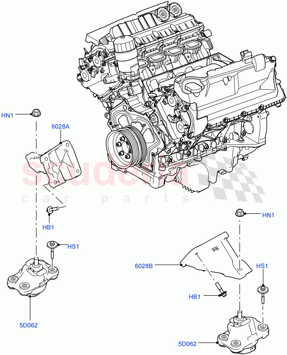 Engine Mounting(Nitra Plant Build)(5.0 Petrol AJ133 DOHC CDA)((V)FROMM2000001) of Land Rover Land Rover Defender (2020+) [3.0 I6 Turbo Diesel AJ20D6]