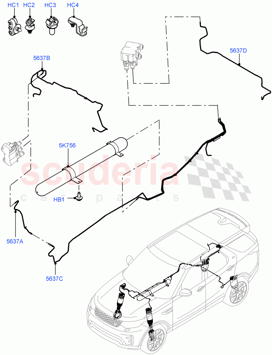 Air Suspension Compressor And Lines(Air Suspension Lines, Solihull Plant Build)(With Four Corner Air Suspension)((V)FROMHA000001) of Land Rover Land Rover Discovery 5 (2017+) [3.0 DOHC GDI SC V6 Petrol]