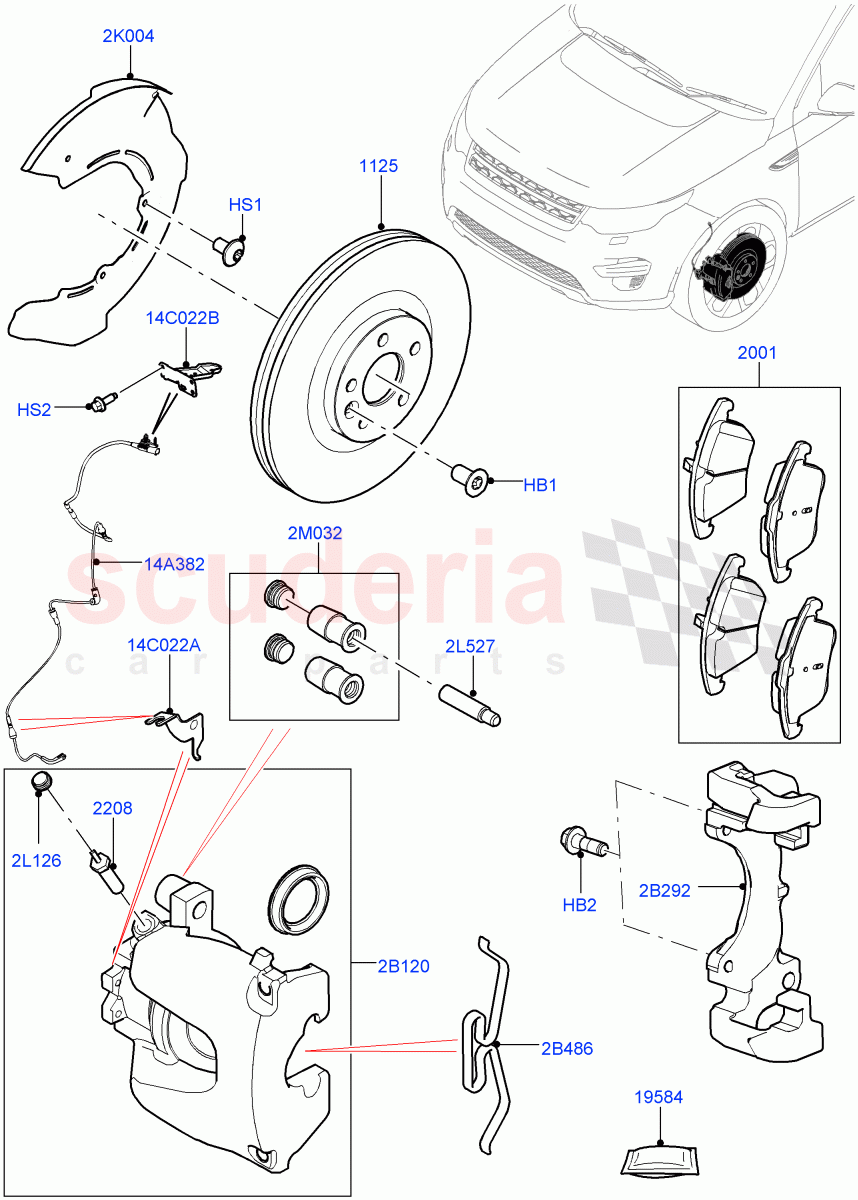 Front Brake Discs And Calipers(Halewood (UK),Front Disc And Caliper Size 17,Disc Brake Size Frt 17/RR 17)((V)FROMHH000001,(V)TOKH999999) of Land Rover Land Rover Discovery Sport (2015+) [2.2 Single Turbo Diesel]