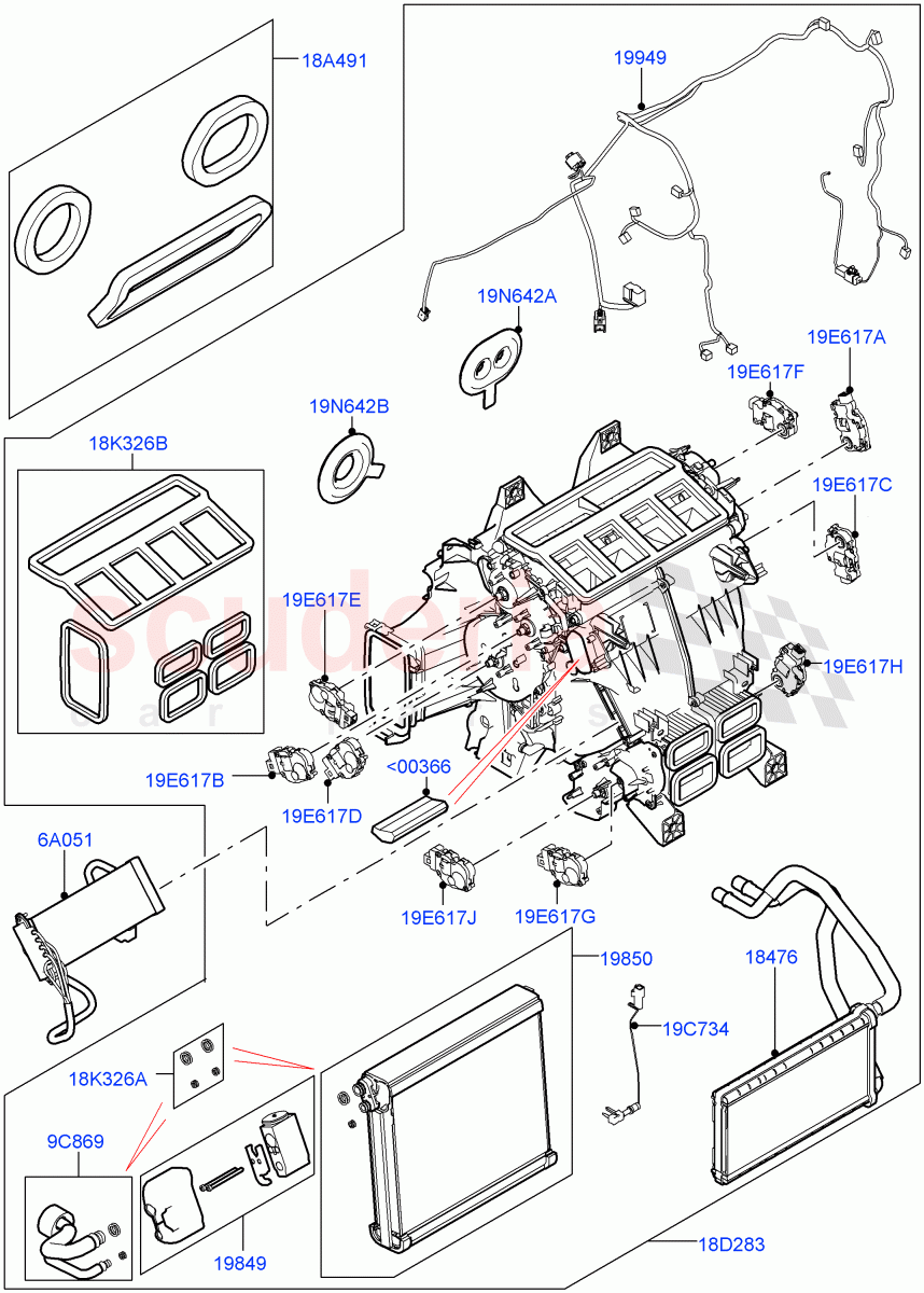 Heater/Air Cond.Internal Components(Heater Main Unit, Nitra Plant Build)((V)FROMK2000001) of Land Rover Land Rover Discovery 5 (2017+) [3.0 I6 Turbo Diesel AJ20D6]