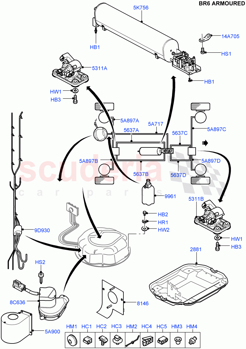 Air Suspension Compressor And Lines(With B6 Level Armouring)((V)FROMAA000001) of Land Rover Land Rover Range Rover (2010-2012) [5.0 OHC SGDI NA V8 Petrol]