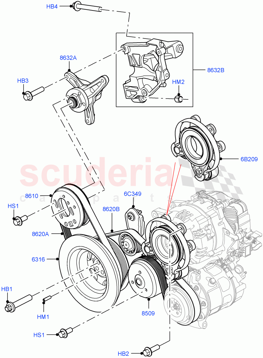 Pulleys And Drive Belts(3.0L AJ20P6 Petrol High)((V)FROMKA000001) of Land Rover Land Rover Range Rover Sport (2014+) [3.0 I6 Turbo Petrol AJ20P6]