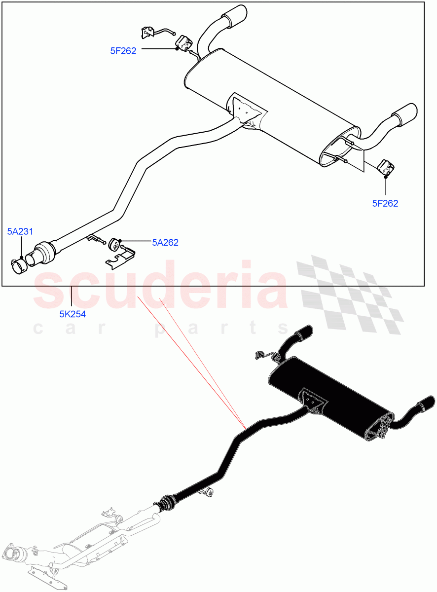 Rear Exhaust System(2.0L I4 DSL MID DOHC AJ200,Itatiaia (Brazil),With 5 Seat Configuration,2.0L I4 DSL HIGH DOHC AJ200)((V)FROMGT000001) of Land Rover Land Rover Discovery Sport (2015+) [2.0 Turbo Diesel]
