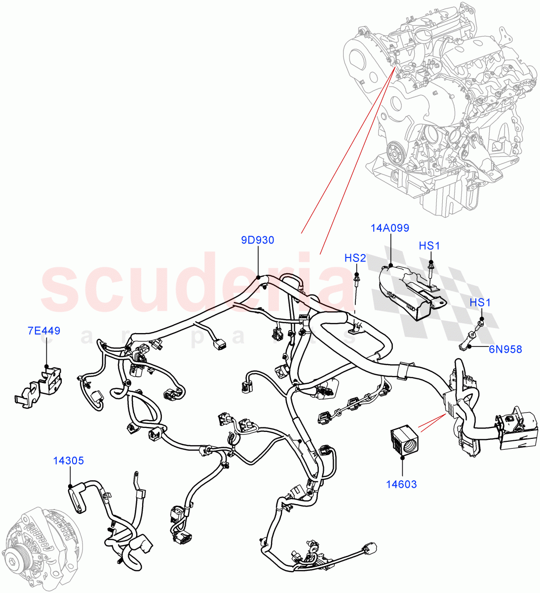 Engine Harness(Solihull Plant Build)(3.0 V6 Diesel)((V)FROMHA000001) of Land Rover Land Rover Discovery 5 (2017+) [3.0 I6 Turbo Diesel AJ20D6]