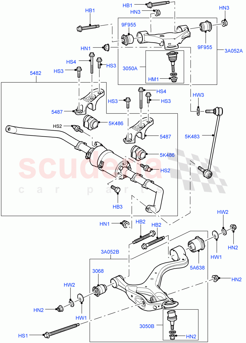Front Susp.Arms/Stabilizer/X-Member(With Roll Stability Control,With ACE Suspension)((V)TO9A999999) of Land Rover Land Rover Range Rover Sport (2005-2009) [4.4 AJ Petrol V8]