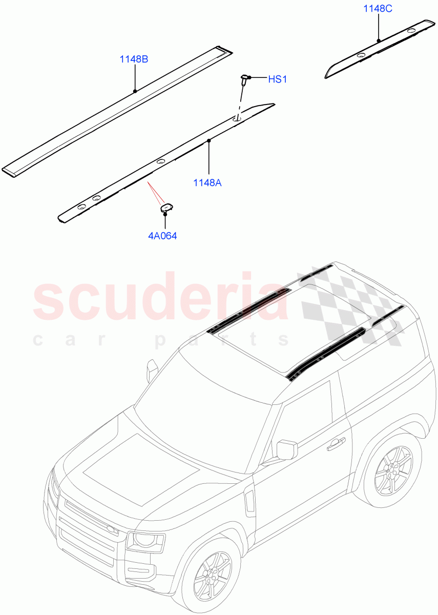 Roof, Finishers & Weatherstrips(Short Wheelbase) of Land Rover Land Rover Defender (2020+) [3.0 I6 Turbo Petrol AJ20P6]