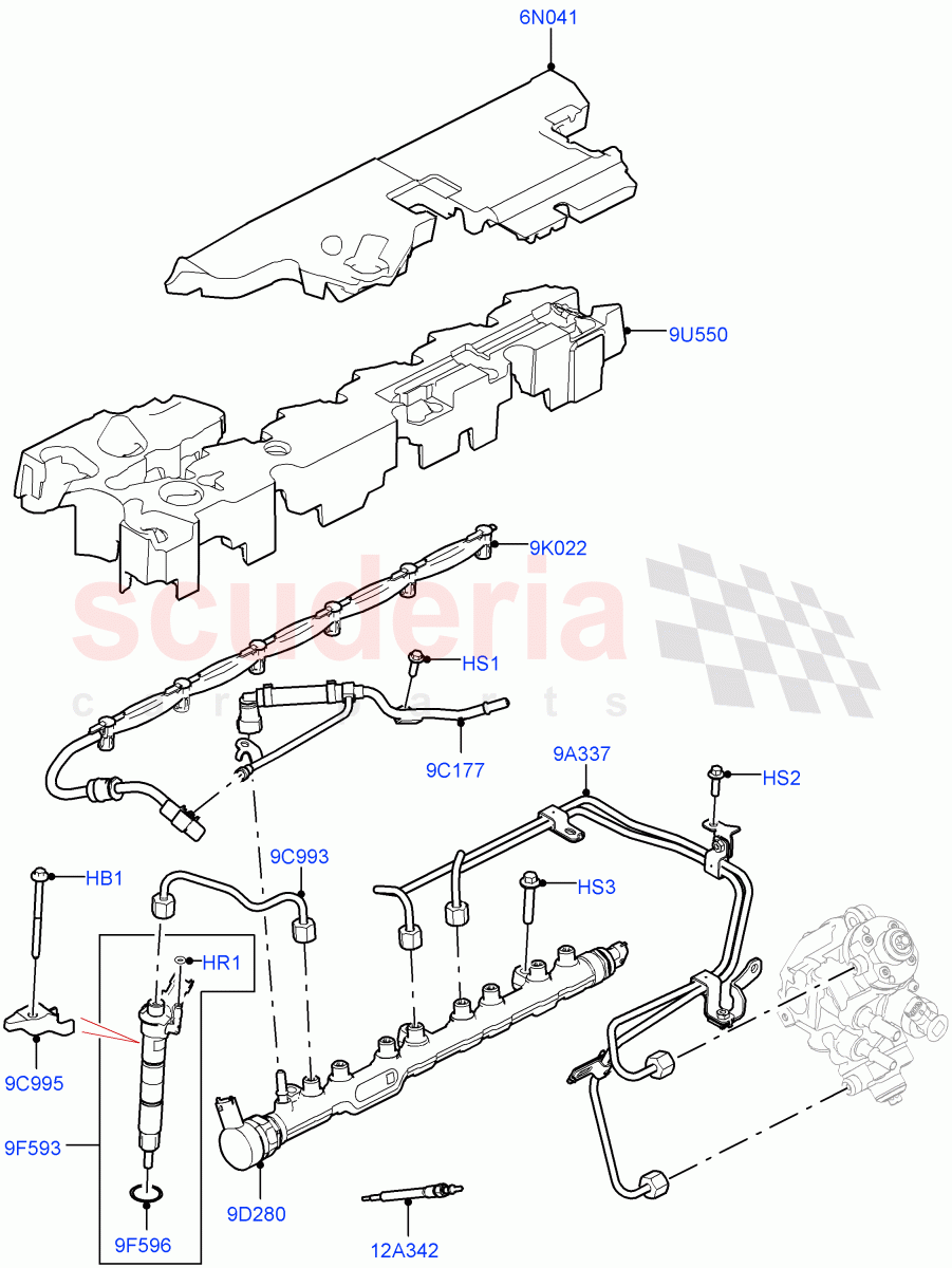 Fuel Injectors And Pipes(3.0L AJ20D6 Diesel High)((V)FROMLA000001) of Land Rover Land Rover Range Rover Velar (2017+) [3.0 I6 Turbo Diesel AJ20D6]
