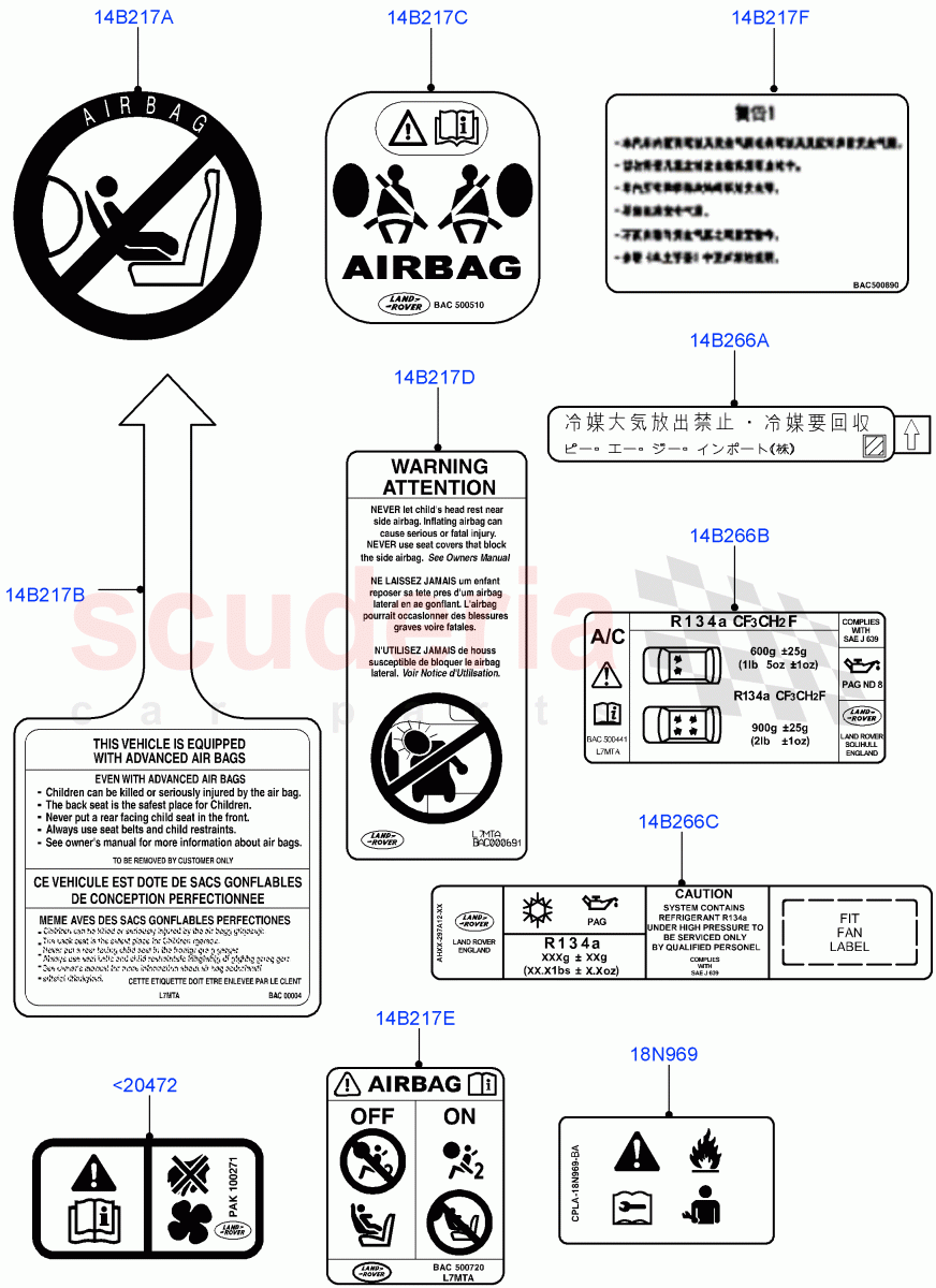 Labels(For Air Bag / Air Conditioning)((V)FROMAA000001) of Land Rover Land Rover Discovery 4 (2010-2016) [2.7 Diesel V6]