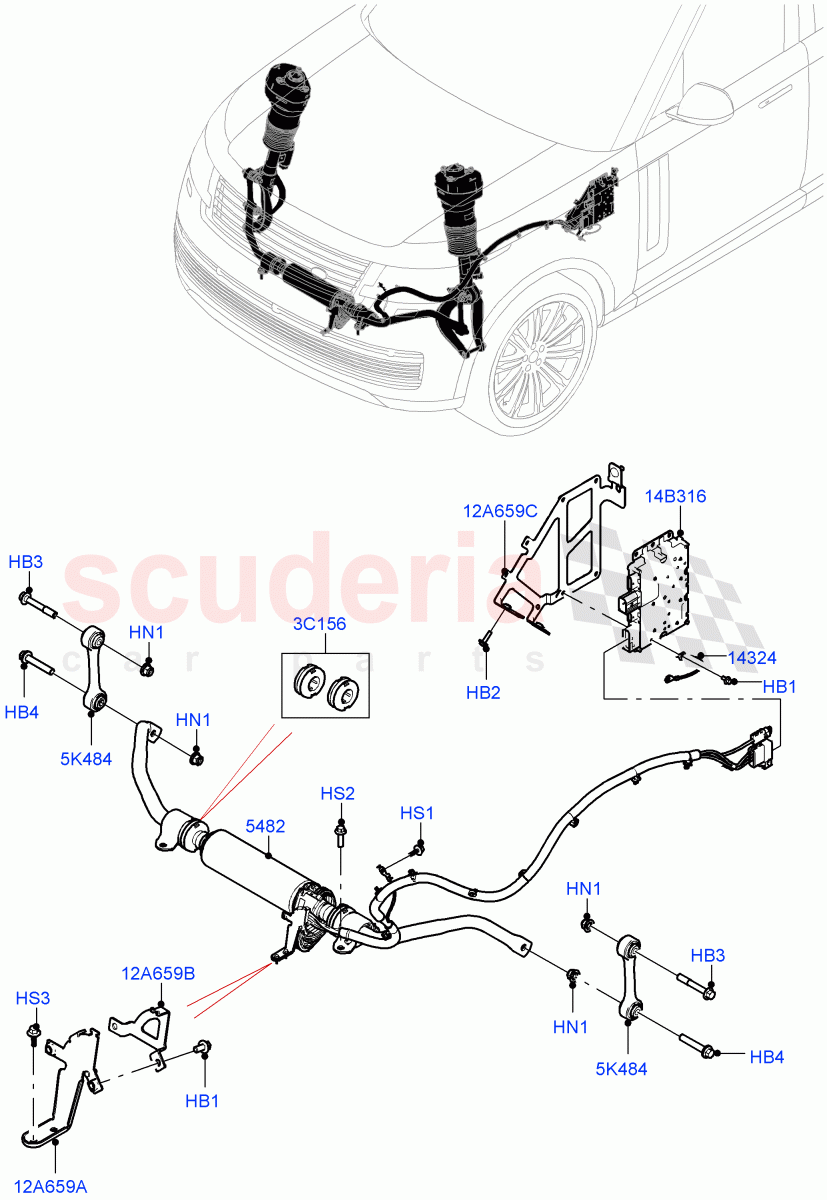 Front Cross Member & Stabilizer Bar(Active Stabilizer Bar)(Electronic Air Suspension With ACE) of Land Rover Land Rover Range Rover (2022+) [3.0 I6 Turbo Diesel AJ20D6]