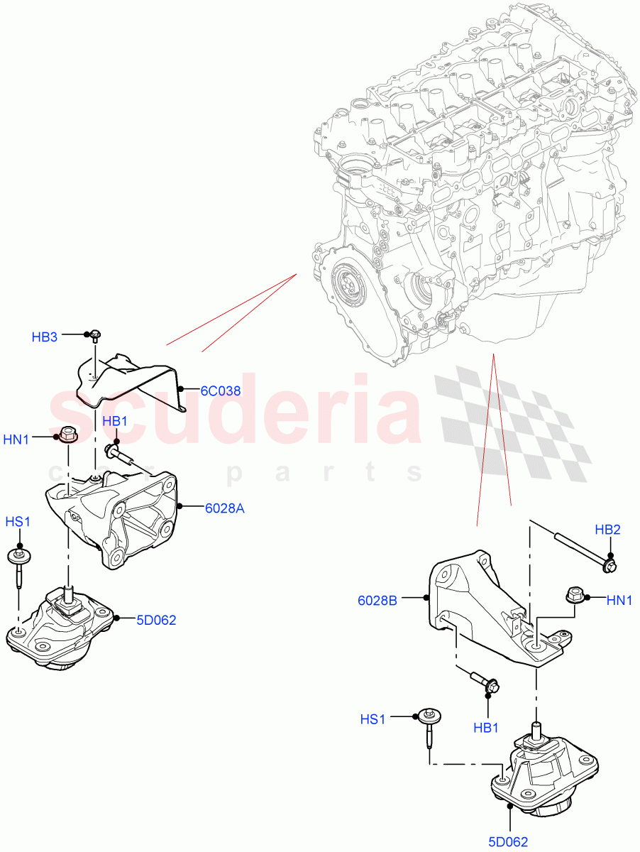Engine Mounting(Nitra Plant Build)(3.0L AJ20P6 Petrol High)((V)FROMM2000001) of Land Rover Land Rover Discovery 5 (2017+) [3.0 Diesel 24V DOHC TC]