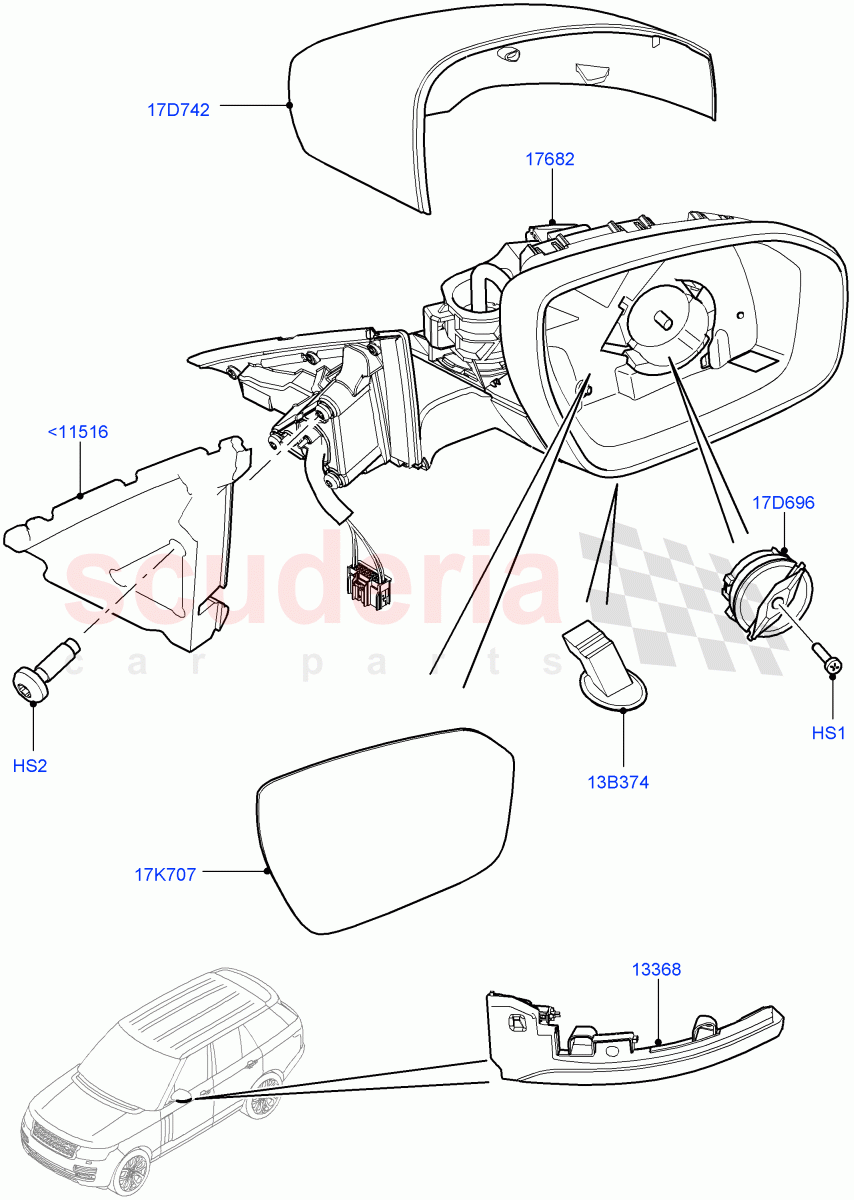 Exterior Rear View Mirror((V)FROMGA000001) of Land Rover Land Rover Range Rover (2012-2021) [3.0 Diesel 24V DOHC TC]