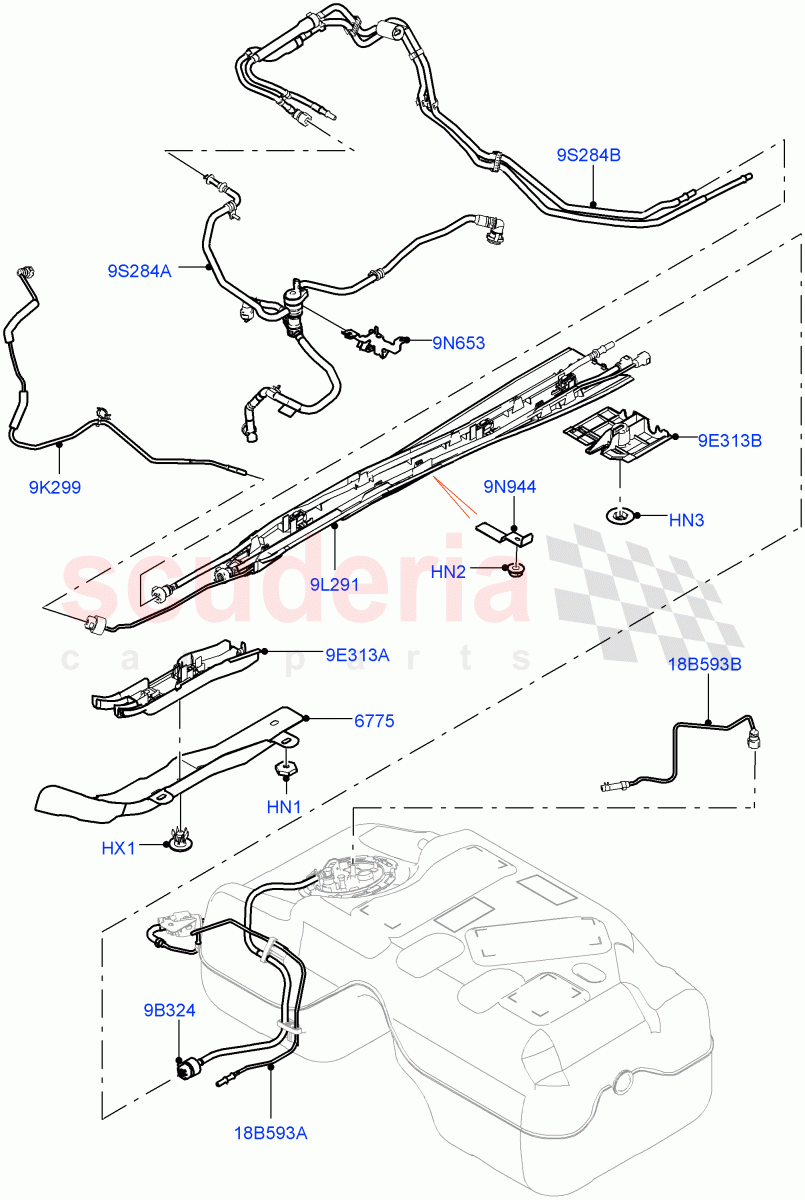 Fuel Lines(Centre And Front)(2.0L I4 High DOHC AJ200 Petrol,2.0L I4 Mid DOHC AJ200 Petrol)((V)FROMJH000001) of Land Rover Land Rover Discovery Sport (2015+) [2.0 Turbo Petrol AJ200P]
