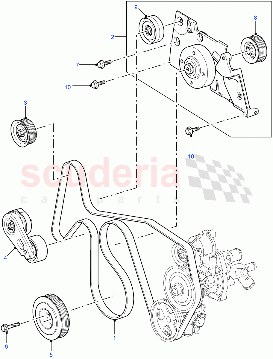 Pulleys And Drive Belts(2.4L Duratorq-TDCi HPCR(140PS)-Puma,Less Air Conditioning)((V)FROM7A000001,(V)TOBA999999) of Land Rover Land Rover Defender (2007-2016)