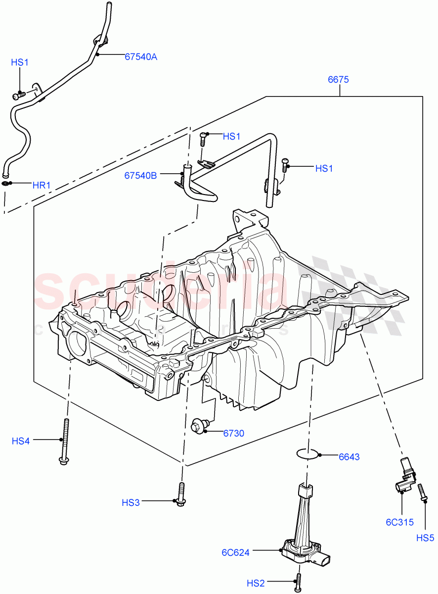 Oil Pan/Oil Level Indicator(Solihull Plant Build)(3.0L DOHC GDI SC V6 PETROL)((V)FROMEA000001) of Land Rover Land Rover Discovery 4 (2010-2016) [3.0 DOHC GDI SC V6 Petrol]