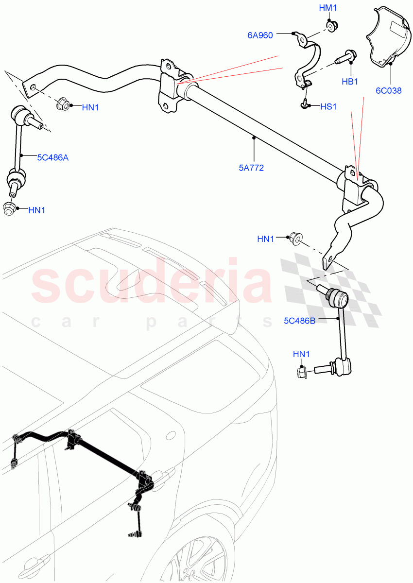 Rear Cross Member & Stabilizer Bar(Nitra Plant Build, Conventional Stabilizer Bar)((V)FROMM2000001) of Land Rover Land Rover Discovery 5 (2017+) [3.0 I6 Turbo Diesel AJ20D6]