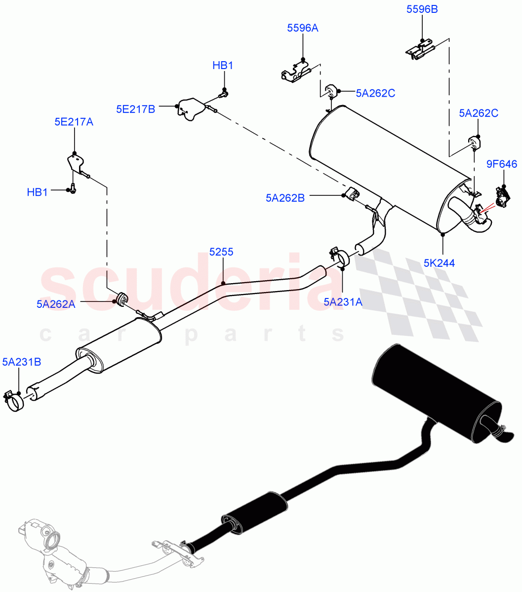 Rear Exhaust System(1.5L AJ20P3 Petrol High,Halewood (UK))((V)FROMMH000001) of Land Rover Land Rover Range Rover Evoque (2019+) [1.5 I3 Turbo Petrol AJ20P3]