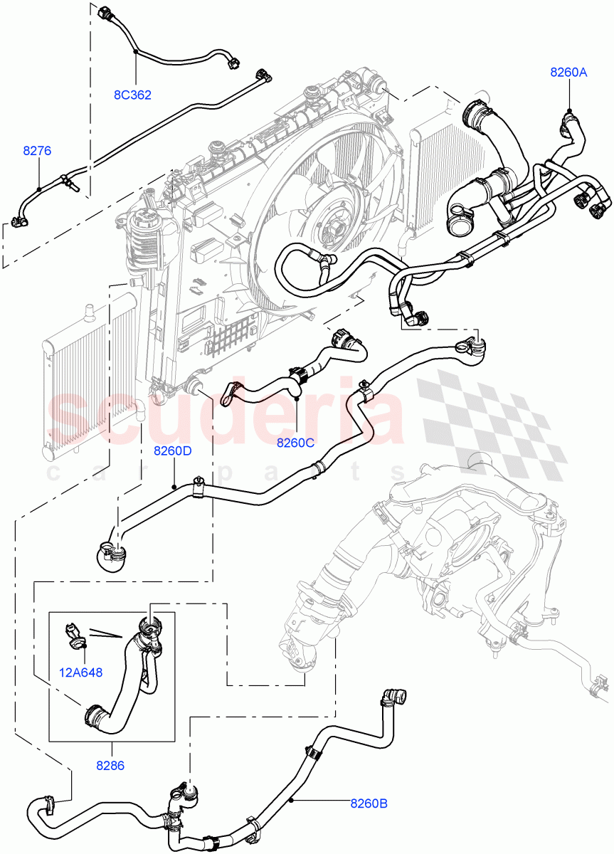 Cooling System Pipes And Hoses(Solihull Plant Build)(3.0L DOHC GDI SC V6 PETROL)((V)FROMEA000001,(V)TOJA999999) of Land Rover Land Rover Range Rover Sport (2014+) [3.0 DOHC GDI SC V6 Petrol]