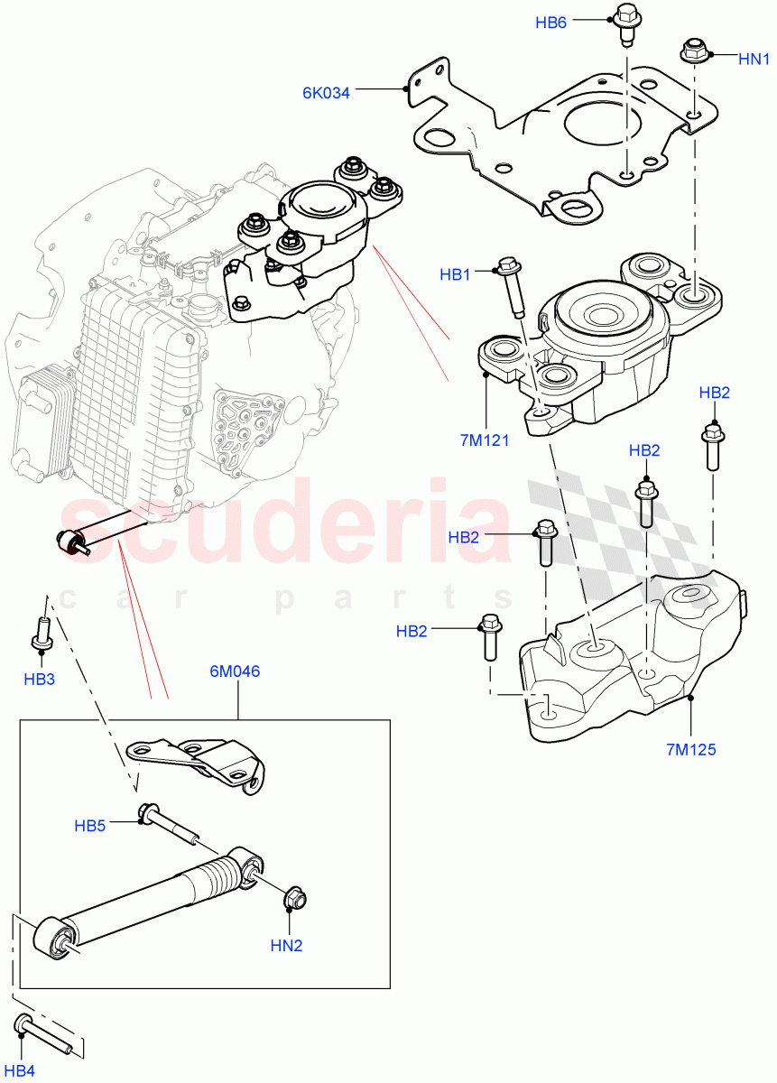 Transmission Mounting(2.0L I4 High DOHC AJ200 Petrol,Halewood (UK),2.0L I4 Mid DOHC AJ200 Petrol,2.0L I4 Mid AJ200 Petrol E100)((V)FROMJH000001) of Land Rover Land Rover Discovery Sport (2015+) [2.0 Turbo Diesel]