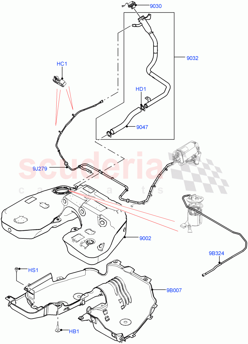 Fuel Tank & Related Parts(Solihull Plant Build)(2.0L I4 High DOHC AJ200 Petrol)((V)FROMJA000001) of Land Rover Land Rover Discovery 5 (2017+) [2.0 Turbo Petrol AJ200P]