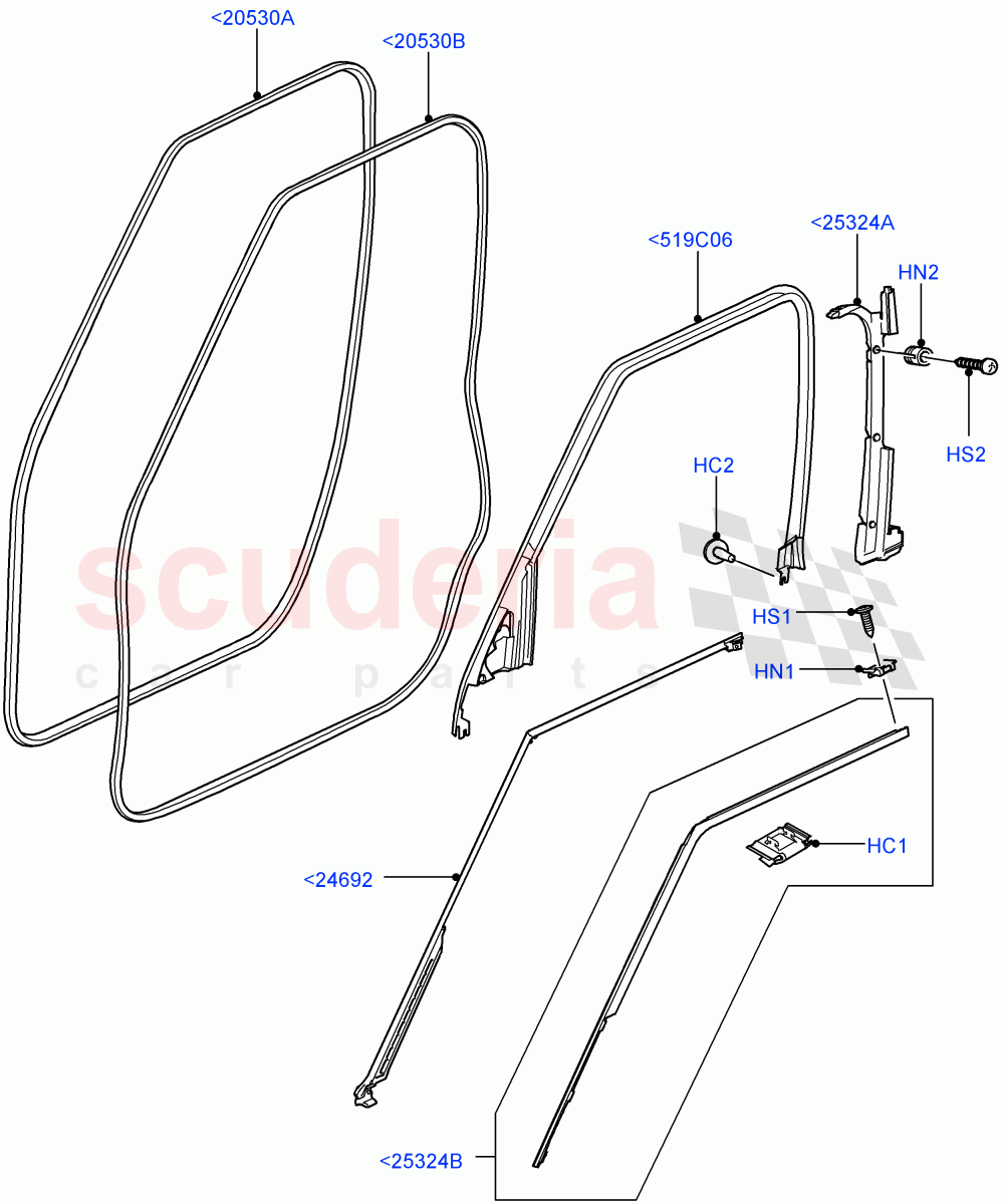 Front Doors, Hinges & Weatherstrips(Finisher And Seals)((V)FROMAA000001) of Land Rover Land Rover Range Rover (2010-2012) [5.0 OHC SGDI NA V8 Petrol]