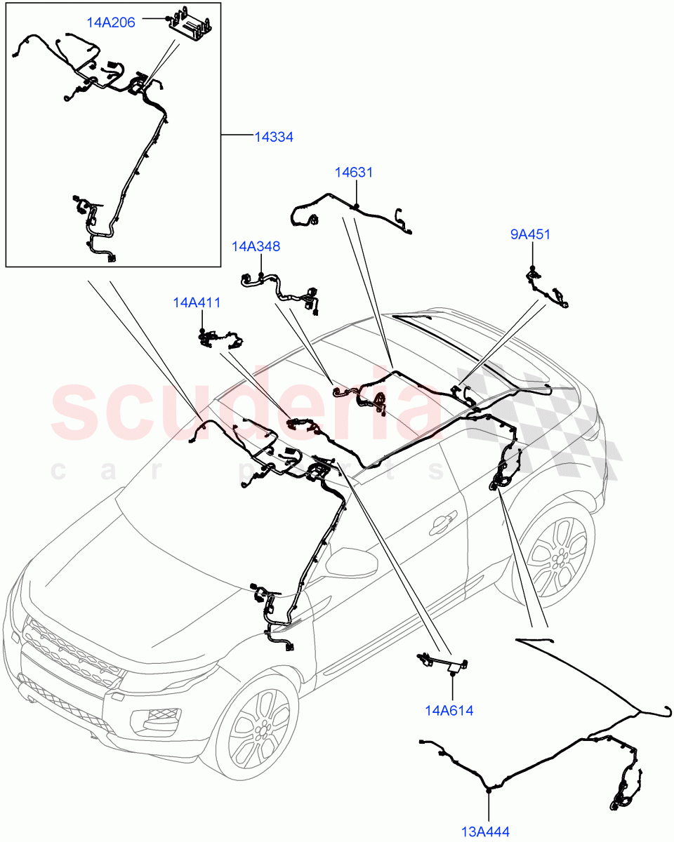 Electrical Wiring - Body And Rear(Roof)(2 Door Convertible,Halewood (UK))((V)FROMGH000001) of Land Rover Land Rover Range Rover Evoque (2012-2018) [2.0 Turbo Petrol AJ200P]