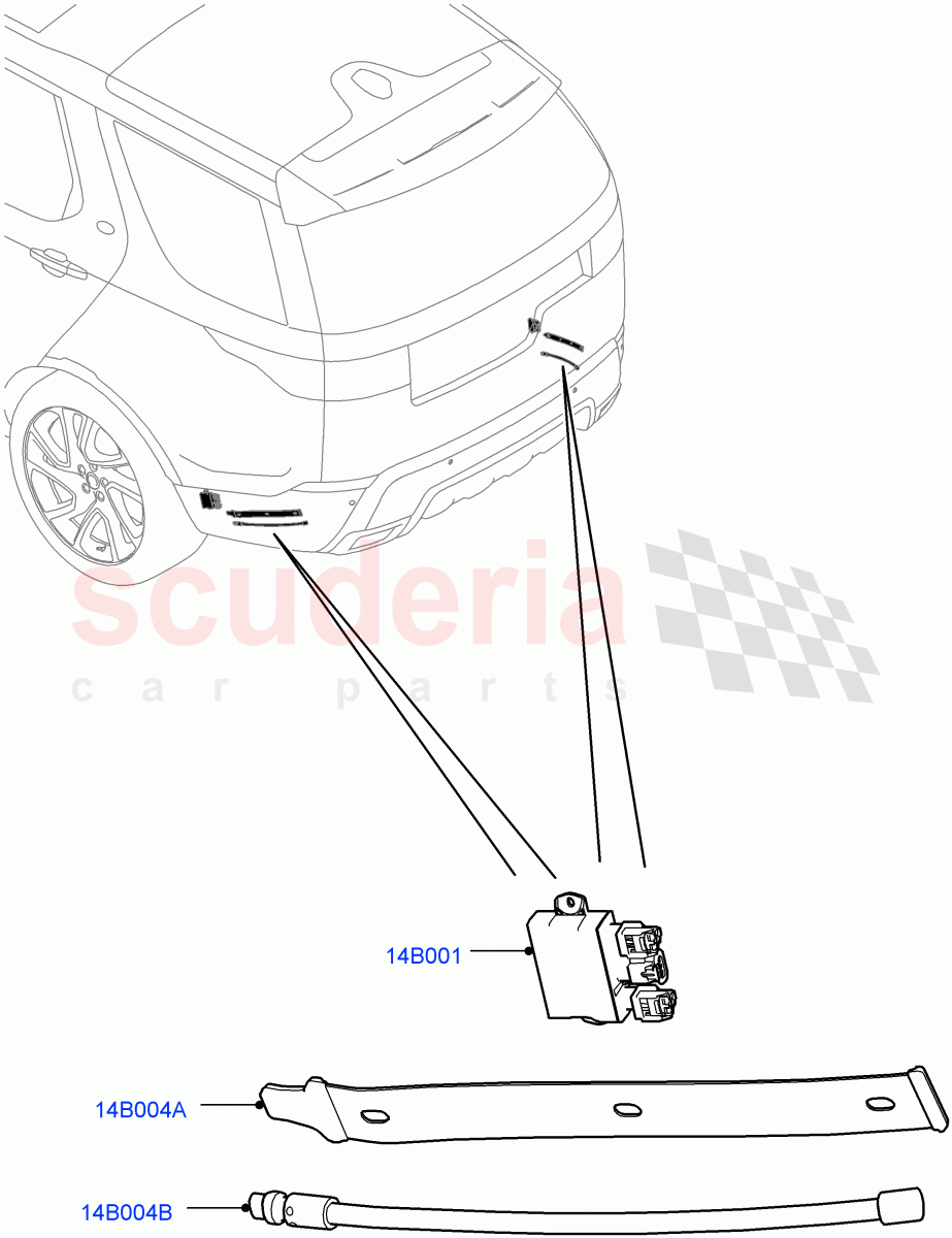 Vehicle Modules And Sensors(Gesture Tailgate System, Solihull Plant Build)(Tailgate - Hands Free)((V)FROMHA000001) of Land Rover Land Rover Discovery 5 (2017+) [3.0 I6 Turbo Petrol AJ20P6]