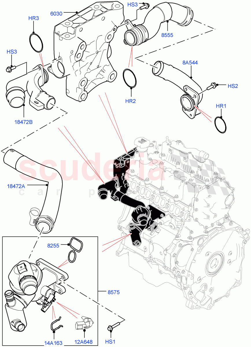 Thermostat/Housing & Related Parts(2.0L I4 DSL MID DOHC AJ200,Itatiaia (Brazil),2.0L I4 DSL HIGH DOHC AJ200)((V)FROMGT000001) of Land Rover Land Rover Discovery Sport (2015+) [2.0 Turbo Diesel]