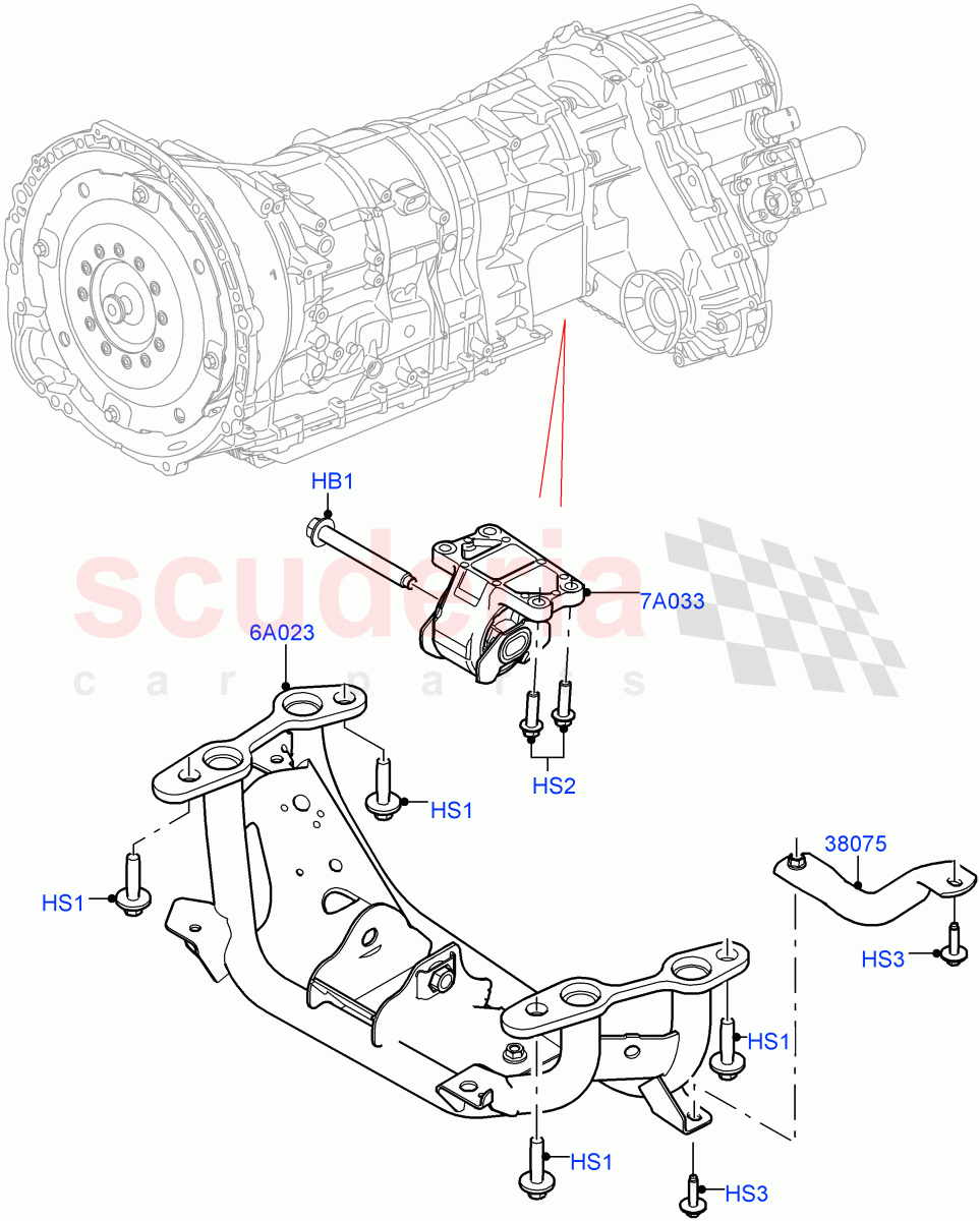 Transmission Mounting(Nitra Plant Build)(3.0L DOHC GDI SC V6 PETROL)((V)FROMK2000001) of Land Rover Land Rover Discovery 5 (2017+) [3.0 DOHC GDI SC V6 Petrol]