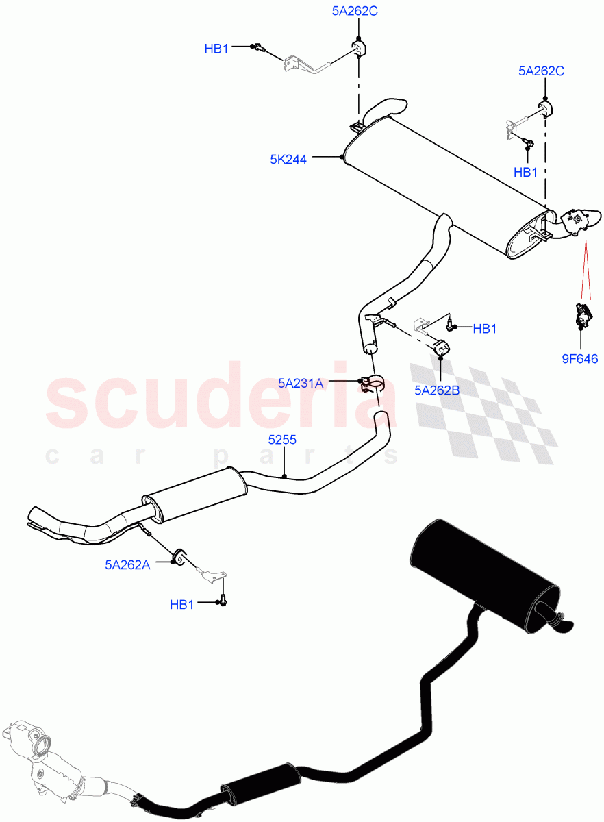 Rear Exhaust System(1.5L AJ20P3 Petrol High PHEV,Halewood (UK))((V)FROMLH000001) of Land Rover Land Rover Discovery Sport (2015+) [1.5 I3 Turbo Petrol AJ20P3]