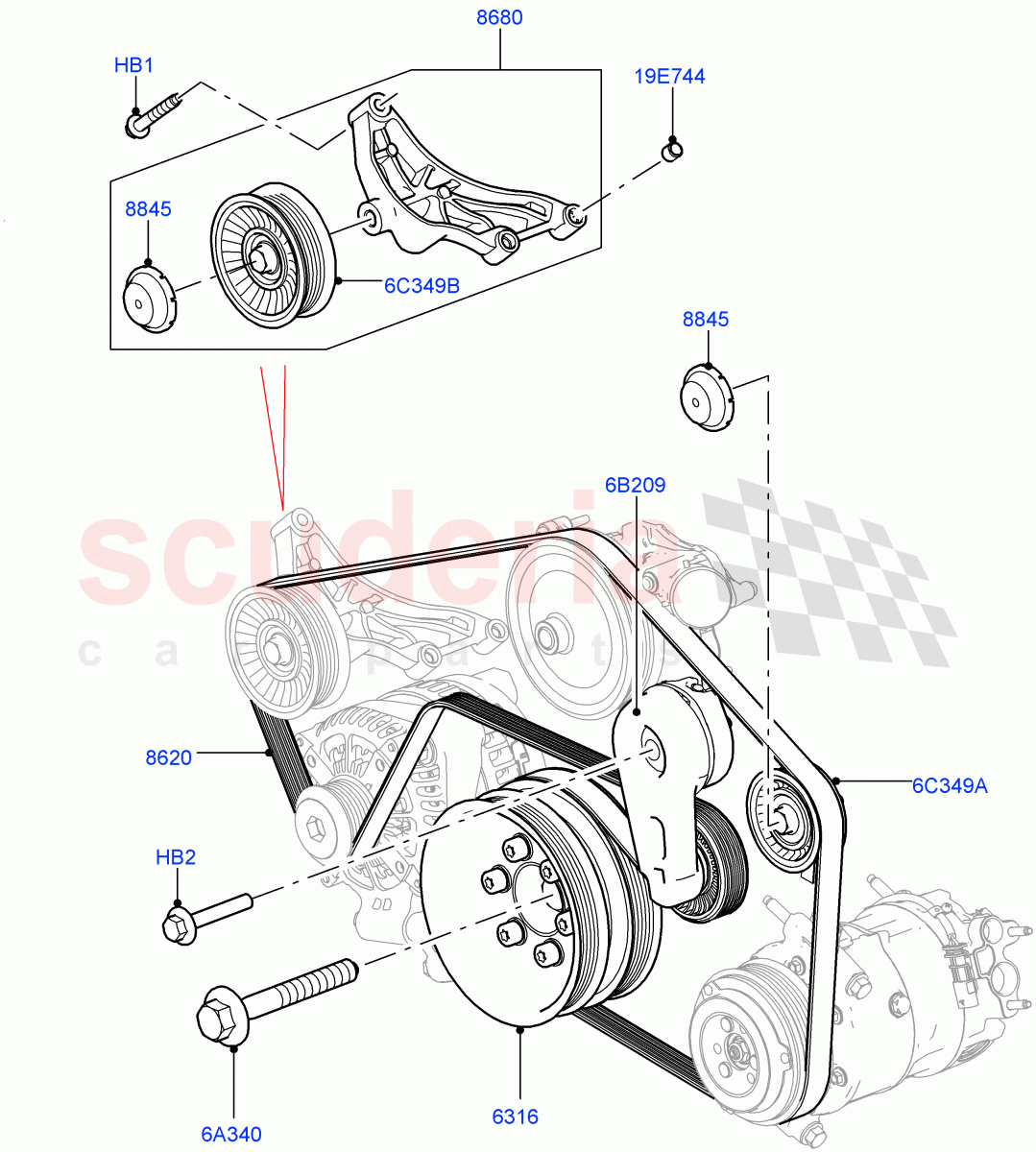 Pulleys And Drive Belts(Primary Drive, Nitra Plant Build)(3.0L DOHC GDI SC V6 PETROL)((V)FROMK2000001) of Land Rover Land Rover Discovery 5 (2017+) [3.0 DOHC GDI SC V6 Petrol]