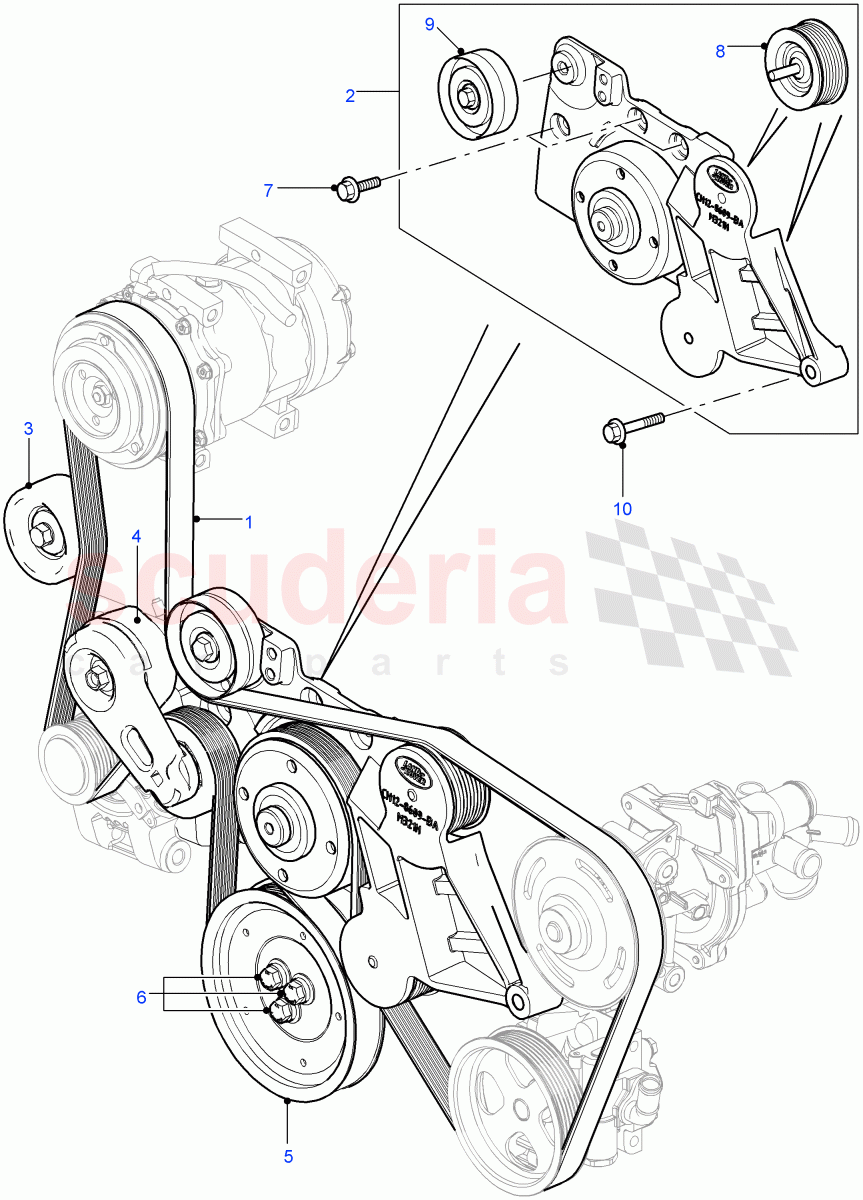 Pulleys And Drive Belts(2.2L 16V TC I4 DSL 122PS PUMA,With Manual Air Conditioning)((V)FROMCA000001) of Land Rover Land Rover Defender (2007-2016)