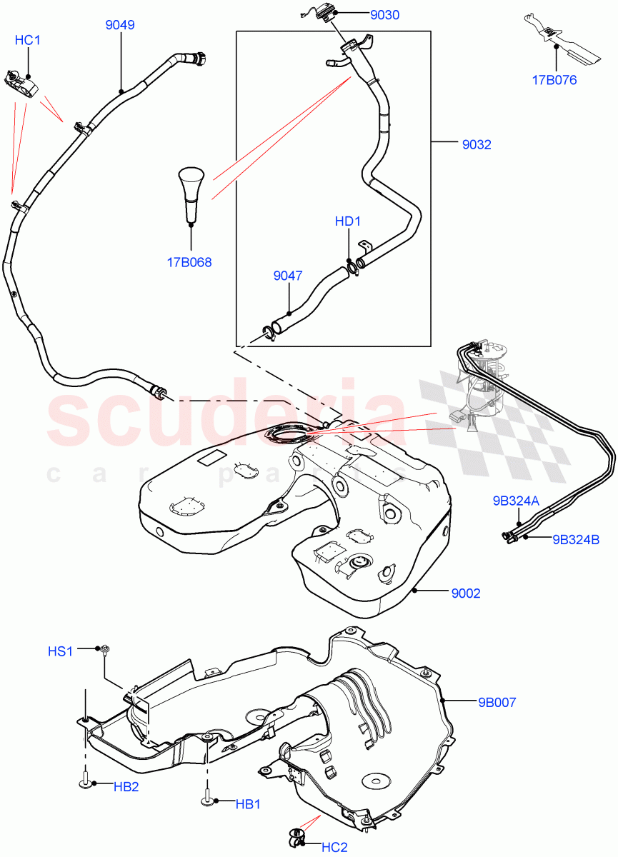 Fuel Tank & Related Parts(Nitra Plant Build)(3.0 V6 Diesel)((V)FROMK2000001) of Land Rover Land Rover Discovery 5 (2017+) [3.0 Diesel 24V DOHC TC]