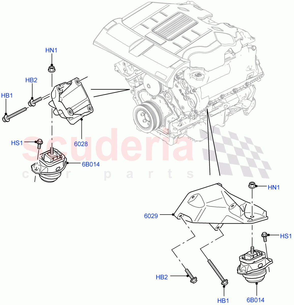 Engine Mounting(3.0L DOHC GDI SC V6 PETROL)((V)FROMEA000001) of Land Rover Land Rover Discovery 4 (2010-2016) [3.0 DOHC GDI SC V6 Petrol]