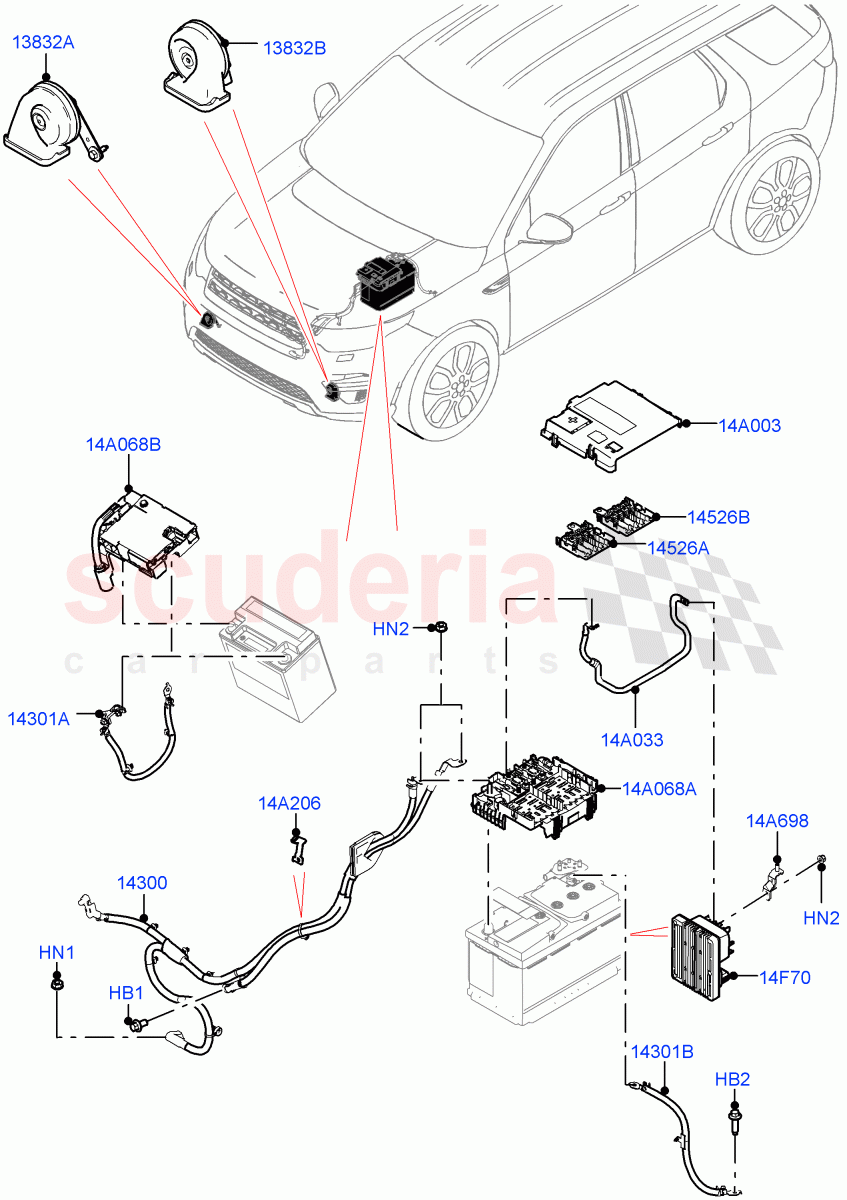 Battery Cables And Horn(Changsu (China))((V)FROMKG446857) of Land Rover Land Rover Discovery Sport (2015+) [2.0 Turbo Petrol AJ200P]