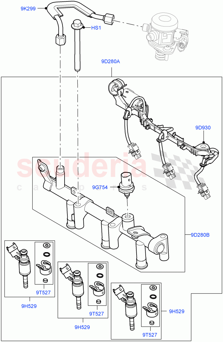 Fuel Injectors And Pipes(1.5L AJ20P3 Petrol High PHEV,Halewood (UK),1.5L AJ20P3 Petrol High)((V)FROMLH000001) of Land Rover Land Rover Discovery Sport (2015+) [1.5 I3 Turbo Petrol AJ20P3]