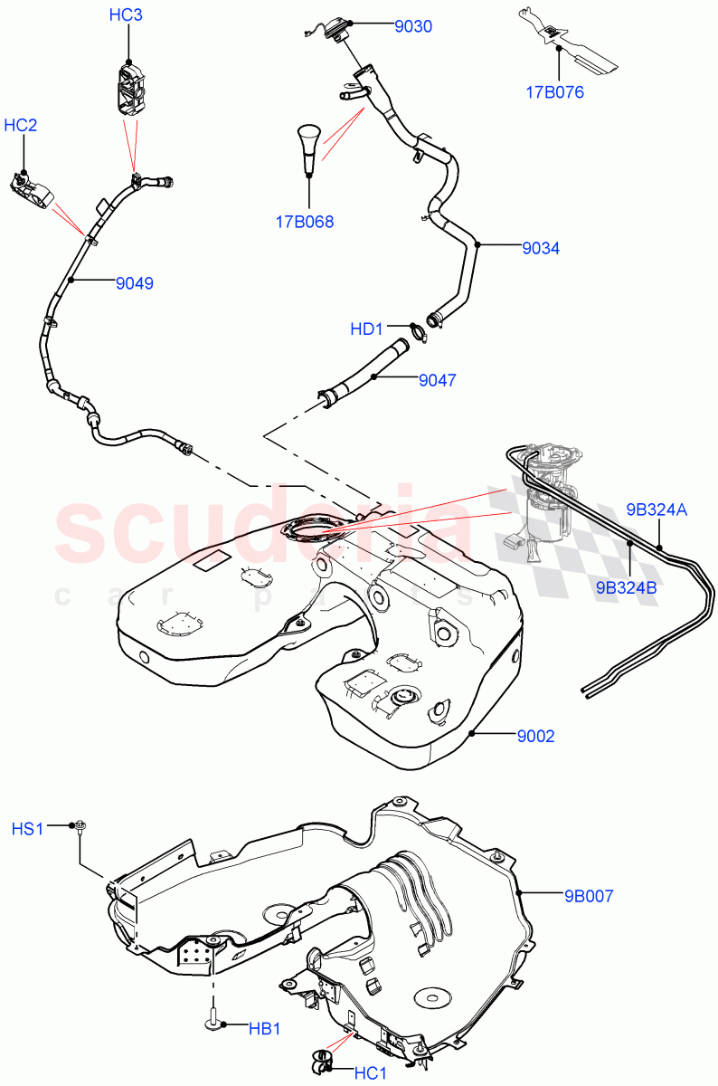 Fuel Tank & Related Parts(Nitra Plant Build)(2.0L I4 DSL HIGH DOHC AJ200,Standard Wheelbase)((V)FROMM2000001) of Land Rover Land Rover Defender (2020+) [2.0 Turbo Diesel]